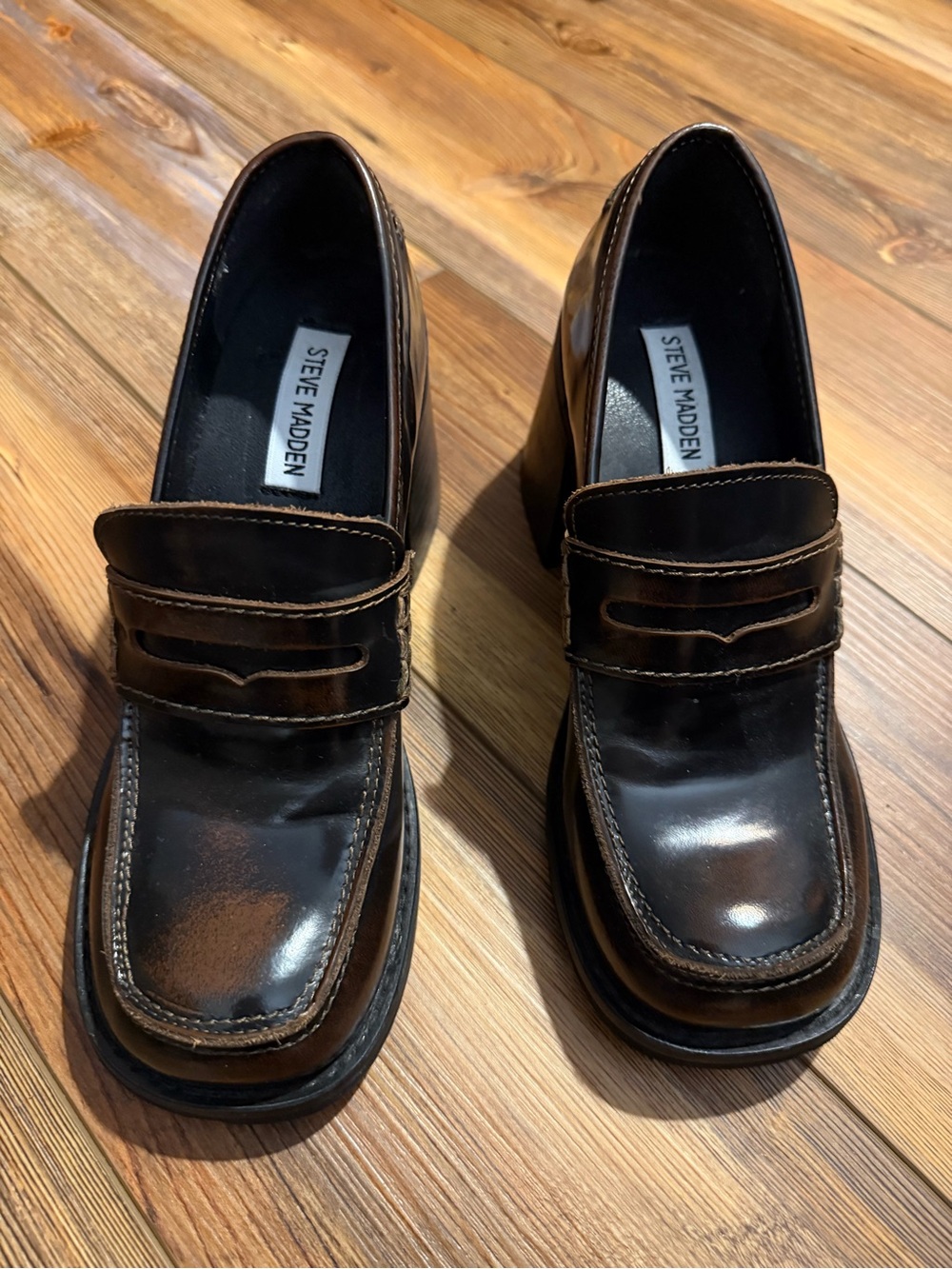 Steve Madden Men's Dark Brown Leather Penny Loafers